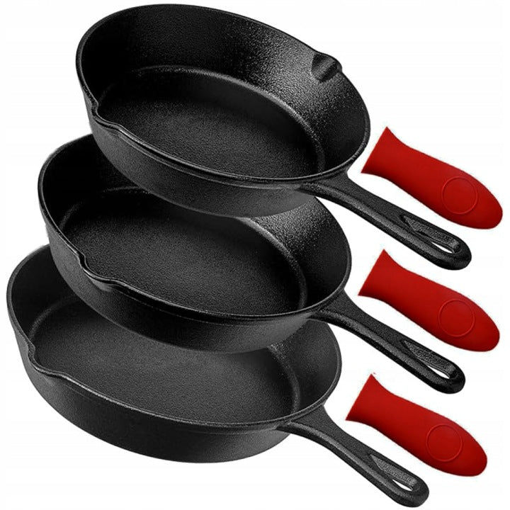 IRON3 Set of 3 Cast Iron Grill Pans for Campfire Cooking