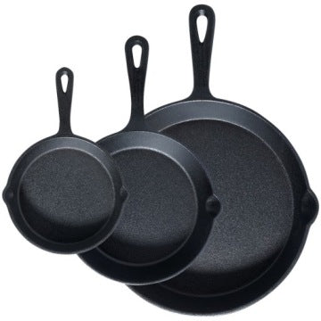 Set of 3 Cast Iron Frying Pans for Gas, Induction, Grill and Oven, 15/20/25 cm
