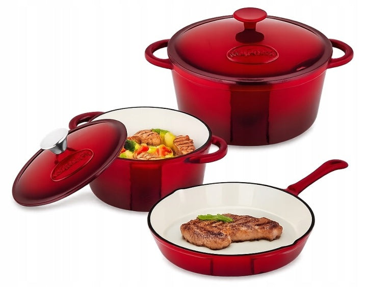 Könighoffer Cast Iron Cookware Set with Pots and Frying Pan for Oven and Induction