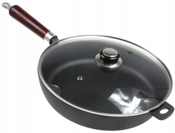 Large 28 cm Cast Iron Frying Pan with Lid for Induction and Gas