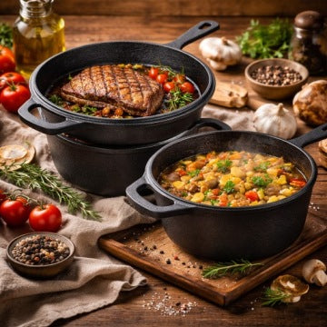 2-in-1 Cast Iron Pot, Roasting Pan and Frying Pan Set