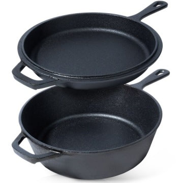 2-in-1 Cast Iron Pot, Saucepan and Roasting Pan for Baking and Frying