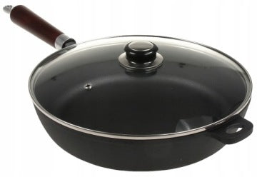 Large 28 cm Cast Iron Frying Pan with Lid for Induction and Gas