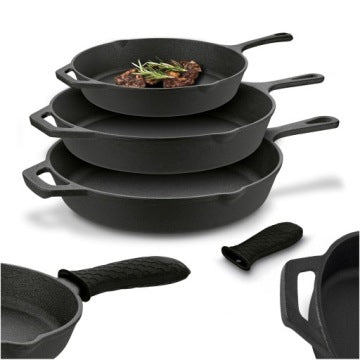 Double Könighoffer Cast Iron Pan Set for Induction and Oven, 20/24.5/29 cm