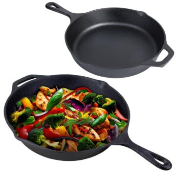 Large 26 cm Cast Iron Frying Pan for Induction, Campfire, Grill and Gas