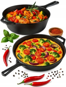2-in-1 Cast Iron Frying Pan and Saucepan Set, 2 x 26 cm