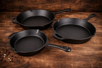 Set of 3 Cast Iron Frying Pans for Induction and Gas