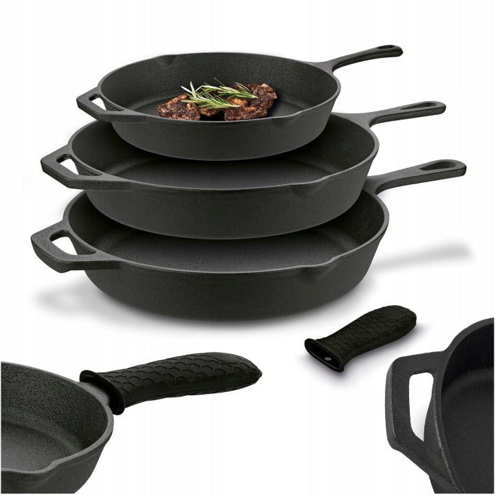 Double Könighoffer Cast Iron Pan Set for Induction and Oven, 20/24.5/29 cm