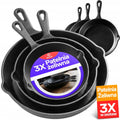 Set of 3 Deep XXL Cast Iron Frying Pans for Induction, Gas and Pancakes
