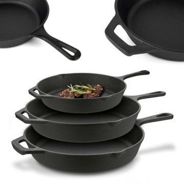Könighoffer Cast Iron Pan Set for Oven, Gas and Induction, 20/24.5/29 cm