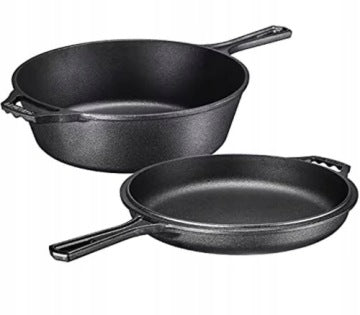 2-in-1 Cast Iron Frying Pan and Saucepan Set, 2 x 26 cm