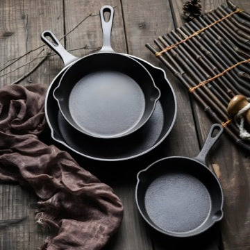 Set of 3 Deep XXL Cast Iron Frying Pans for Induction, Gas and Pancakes