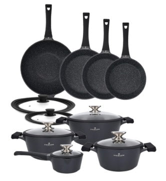 Zwieger Black Stone 14-Piece Cookware Set with Pots, Pans, Wok, Saucepan and Lids