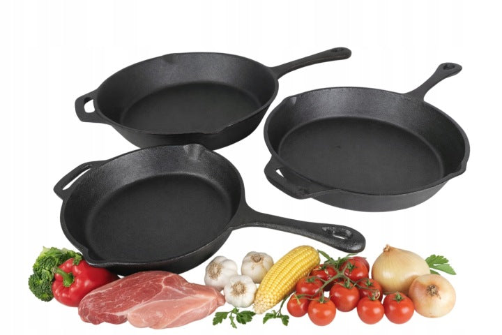 Set of 3 Cast Iron Frying Pans for Induction and Gas