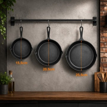 Three-Piece Cast Iron Pan Set for Campfire Grilling and Outdoor Cooking