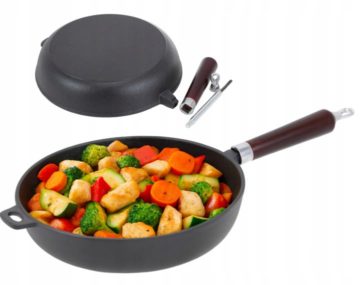 Heavy Deep 28 cm Cast Iron Frying Pan with Removable Handle