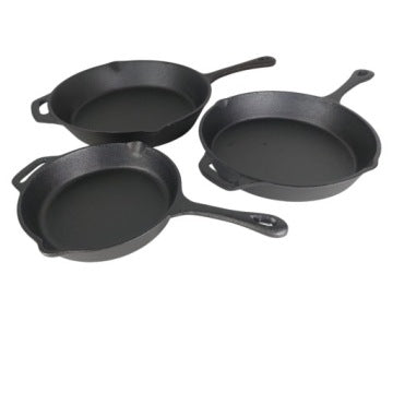 Set of 3 Cast Iron Frying Pans for Induction and Gas