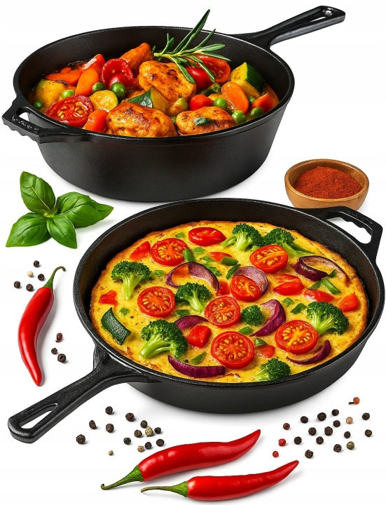 2-in-1 Cast Iron Frying Pan and Saucepan Set, 2 x 26 cm