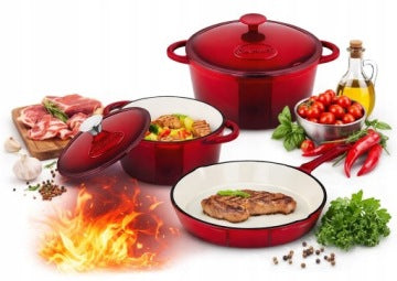 Könighoffer Cast Iron Cookware Set with Pots and Frying Pan for Oven and Induction