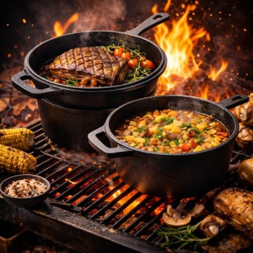 2-in-1 Cast Iron Pot, Roasting Pan and Frying Pan Set