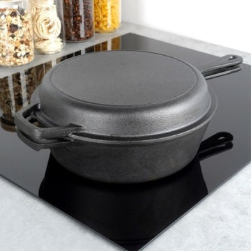 2-in-1 Cast Iron Pot, Saucepan and Roasting Pan for Baking and Frying