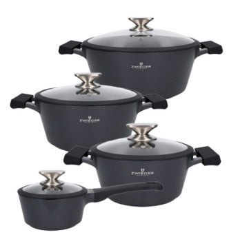Zwieger Black Stone 13-Piece Cookware Set with Pots, Pans, Saucepan and Lids