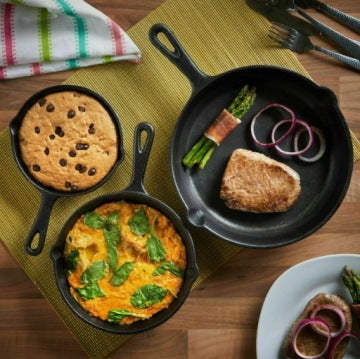 IRON3 Set of 3 Cast Iron Grill Pans for Campfire Cooking