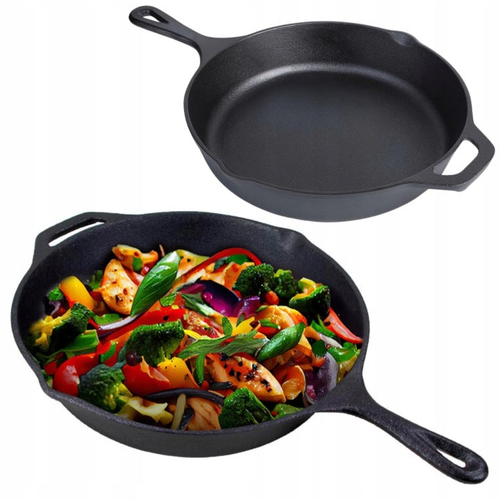 Large 26 cm Cast Iron Frying Pan for Induction, Campfire, Grill and Gas