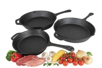 Set of 3 Cast Iron Frying Pans for Induction and Gas